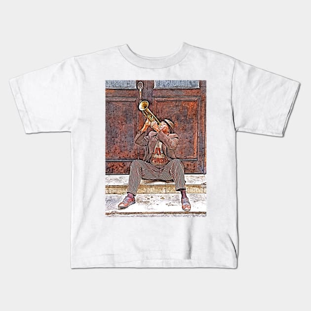 Trumpeter in Havana in Cuba Kids T-Shirt by Offiinhoki